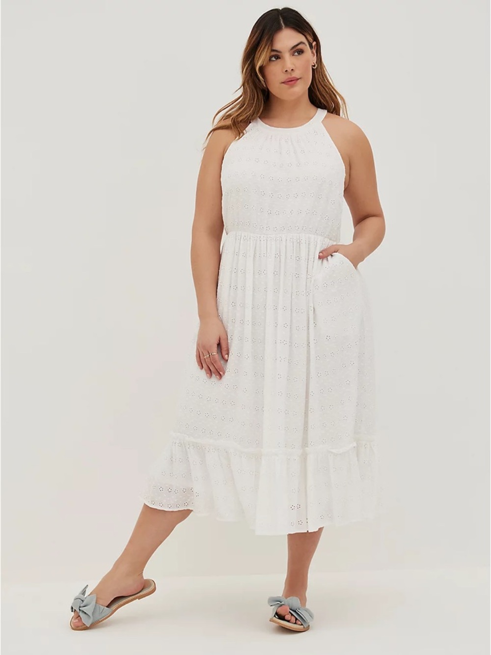 torrid White Eyelet Halter Midi Dress